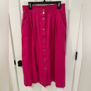 SK & Company Vintage Magenta Hot Pink Button Front Midi Skirt Women’s Size 10